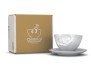 Kaffeetasse gl�cklich, neben Karton